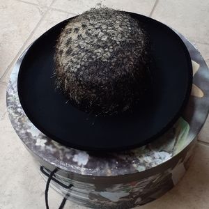 SOLD VINTAGE Black Hat Velvet Rim Cheeta Frill
